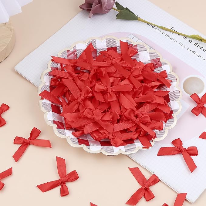 Red Mini Bows 1.57" 100PCS Small Satin Ribbon Bows - Image 3