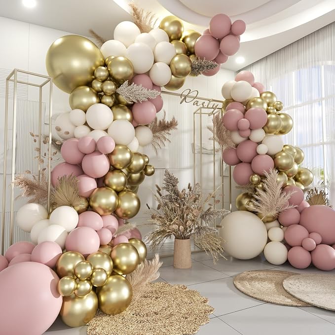 Pink White Gold Balloon Garland Arch Kit by MOXMAY