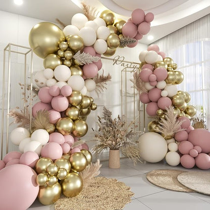 Pink White Gold Balloon Garland Arch Kit by MOXMAY