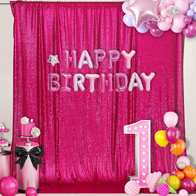 PartyDelight Hot Pink Sequin Backdrop 6x8ft Sparkly Photo Curtain | 4 Inch Rod - Image 3