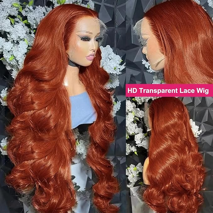 AMIRTY 220% Density Orange Ginger Lace Front Wigs Human Hair 13X4 HD Transparent Lace Front Wigs Human Hair Pre Plucked with Baby Hair #33 Wigs For Women 22 Inch