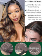 KLAIYI Ombre Brown Body Wave Lace Front Wigs Human Hair Highlight Balayage 13x4x1 T Part Ear to Ear Lace Wig Pre Plucked with Baby Hair Easy to Wear and Go Wigs for Black Women Natural Hairline 26Inch