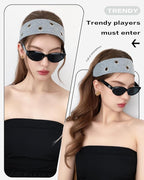 Grommet Headband for Women, Gray Round Studs 23cm Hollow Out Elastic Hair Band, Eyelets Punk Grunge Stylish Hairband