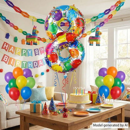 Rainbow Number 8 Balloon 40 Inch, Large Neon Mylar Foil Number - Image 3