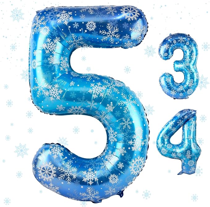 40 Inch Snowflake Number 5 Balloons, Themed Birthday Decorations by AXBMM