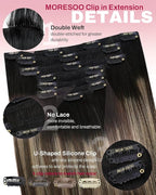Moresoo Clip in Human Hair Extensions Balayage Straight Thick Double Weft Clip in Hair Extensions Ombre Off Black to Dark Brown Mixed Darkest Blonde 7pcs 120g 20inch