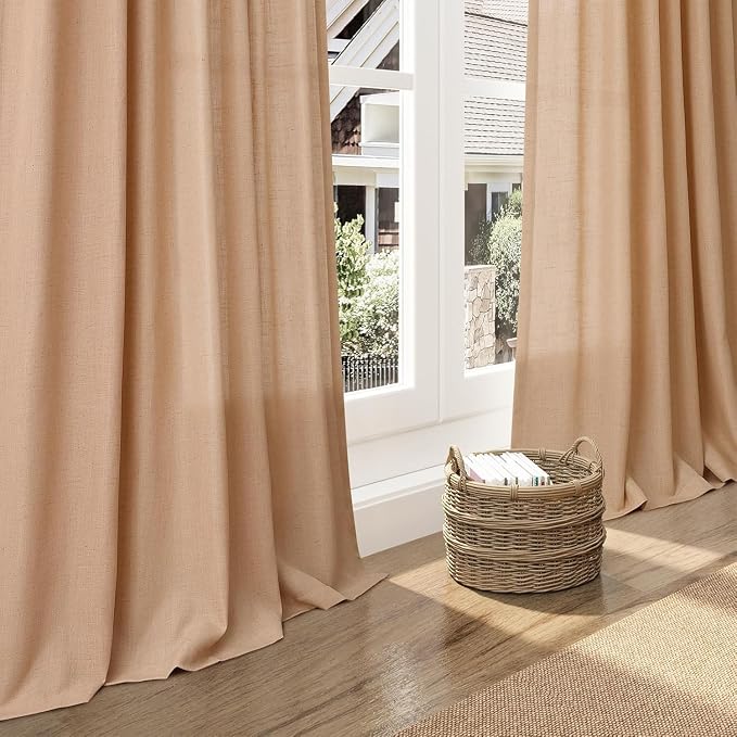 Camel Linen Curtains for Living Room 105 Inches Long Back Tab and Rod Pocket - Image 5