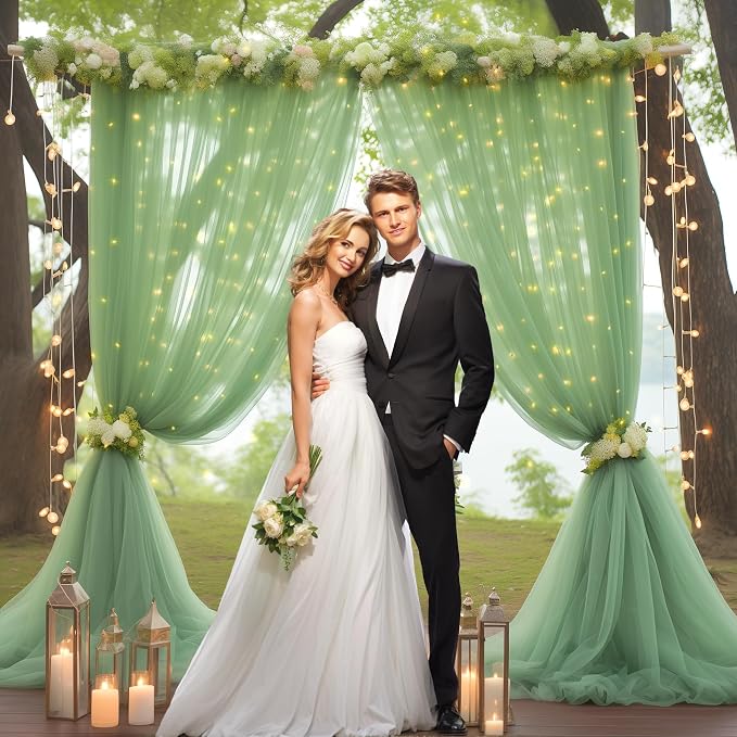 30x10ft Olive Green Tulle Backdrop Curtain - Image 7