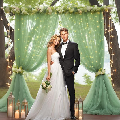 30x10ft Olive Green Tulle Backdrop Curtain - Image 7