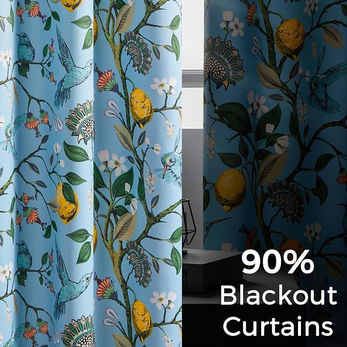 Topfinel Blue Patterned Curtains 2 Pages 96 Inches Long Blackout Heat Block - Image 4