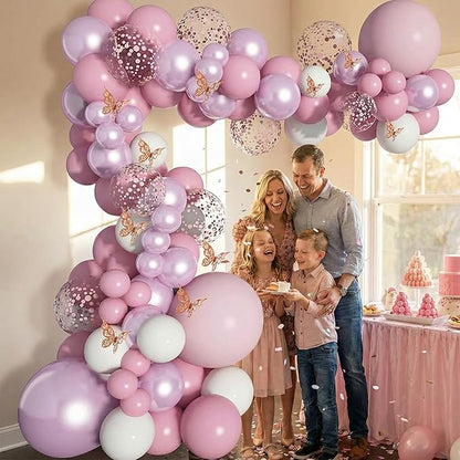 Pink Butterfly Balloon Garland Kit 113pcs, 18in Pink Purple Pearl Confetti - Image 6
