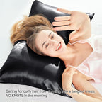 BEDELITE Satin Pillowcase with Zipper, Black King Size Pillow Cases Set of 2, Super Soft and Cooling Similar to Silk Pillow Cases, Gift for Women Men(20x36 Inches)