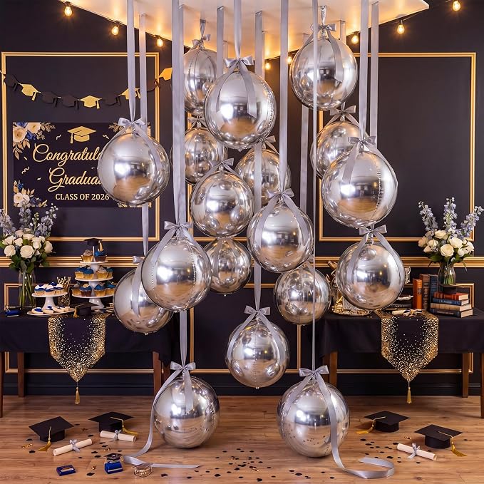 20 Pcs Metallic Silver Foil Balloons Giant 22 Inch 4d Round Metallic Balloons - Image 7