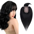 SEGO Hair Toppers for Women Real Human Hair with Thinning Hair, Toppers Hair Pieces Clip in Toppers Straight Hair Pieces with Front Bangs 150% Density Silk Base -8 Inch #1 Jet Black