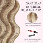 GOO GOO Tape in Hair Extensions Human Hair, 8B/60B Golden Blonde Highlights, 22inch 50g 20pcs, Skin Weft Seamless Invisible, Silky Straight with Thick Ends, Remy Human Hair