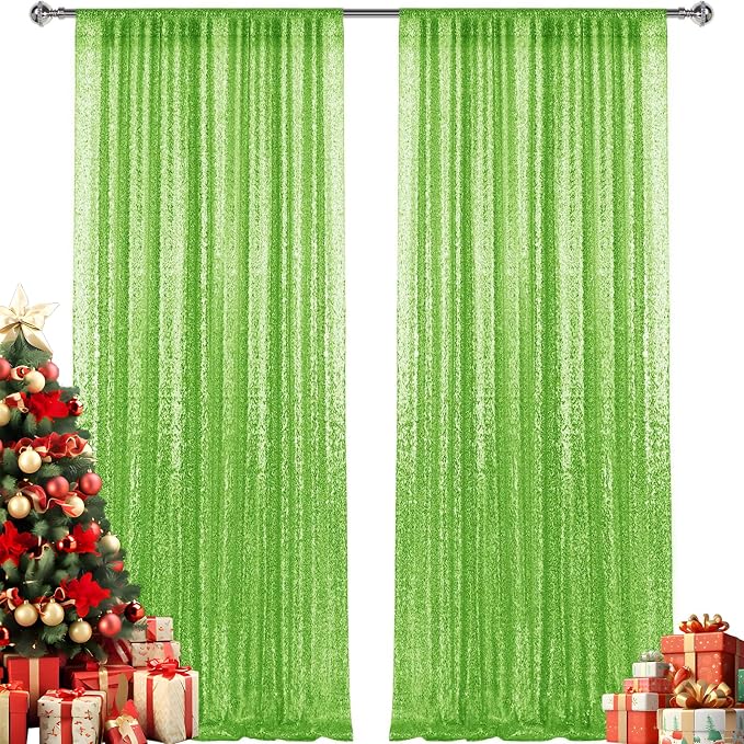 2×8FT-2PCS Green Sequin Backdrop Curtains Panels, Photography Backdrop Glitter - Image 7