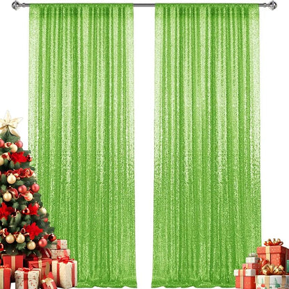 2×8FT-2PCS Green Sequin Backdrop Curtains Panels, Photography Backdrop Glitter - Image 7