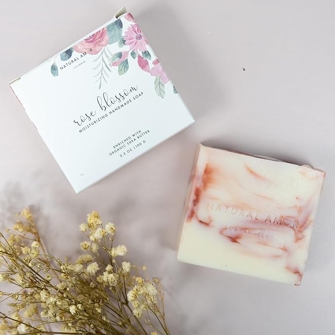 Natural Amor Rose Spa Gifts for Women,8pcs Self Care Box Including Soap Bar, Natural Clay Mask, Bath Butter for Mothers Day Gift