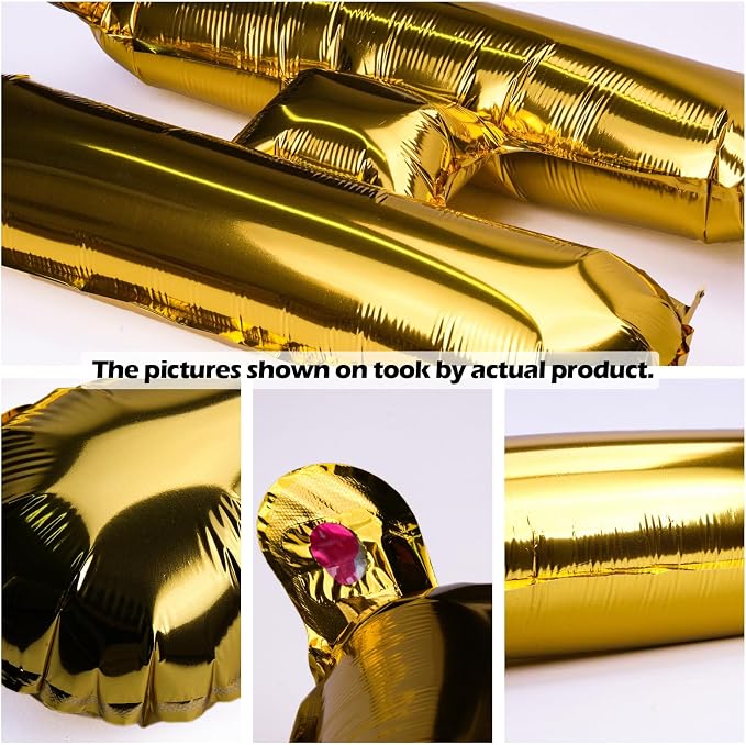 52Pcs 16 Inch Gold Letter Balloons, Reusable Shiny A-Z Foil Balloon Letters | - Image 3