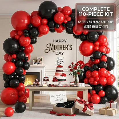 110pcs Red and Black Balloons Garland Arch Kit, 18/12/10/5 Inch Balloons | - Image 4