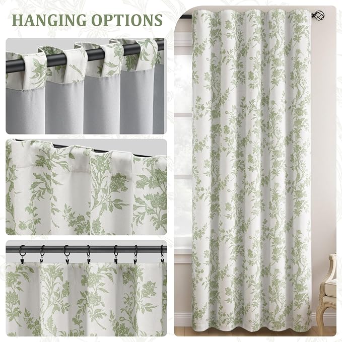 Sage Green Boho Floral 100% Blackout Curtains 84 Inch 2 Panels | Farmhouse - Image 7