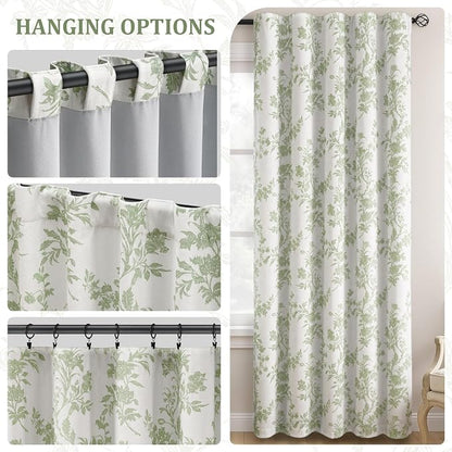 Sage Green Boho Floral 100% Blackout Curtains 84 Inch 2 Panels | Farmhouse - Image 7