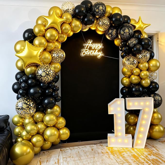 Black and Gold Balloons, Confetti Balloon 4 And 5 point Star Foil Balloon - Image 7
