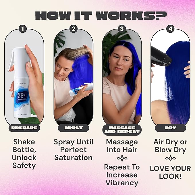 Just Color Hair Dye Spray | Semi-Permanent | Adjustable Tone | Sets in 10 Minutes | Stain-Free | Lasts 8-12 Washes | Yuzu Yellow Hair Dye Spray | Ammonia & PPD Free | Pack of 2