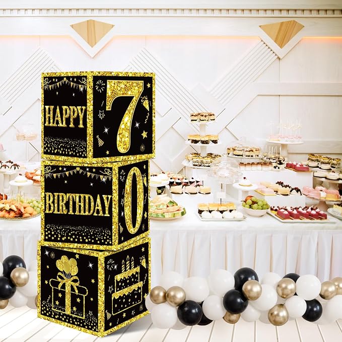 Eiurteao 3pcs Black Gold 70th Birthday Decorations Boxes - Image 4