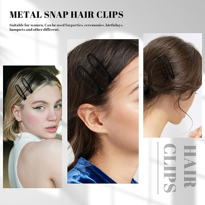 16 PCS Snap Hair Clips Metal Barrettes for Women Non Slip Barrettes for Thick and Thin Fine Hair,Matte Black,2.36 x 0.43 Inches.