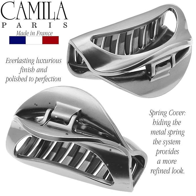 Camila Paris CP2412 French Hair Clip for Women Thick Hair for Long Curly Wavy Hair, Girls Hair Claw Clips Jaw, Durable Styling Big Claw Clip for Thick Hair, Strong Hold No Slip Grip, Made in France