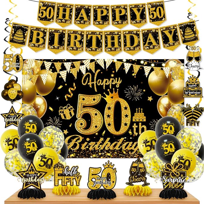 Mxdfafa 50th Black Gold Birthday Decorations Kit by Mxdfafa