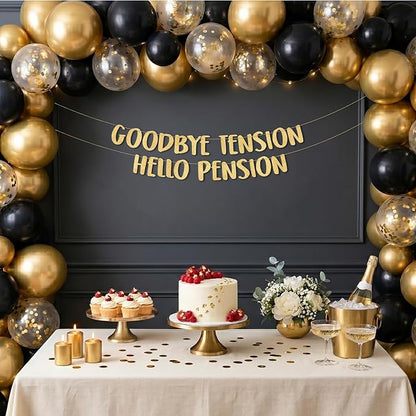 Pre-Strung Goodbye Tension Hello Pension Gold Glitter Banner - Image 2