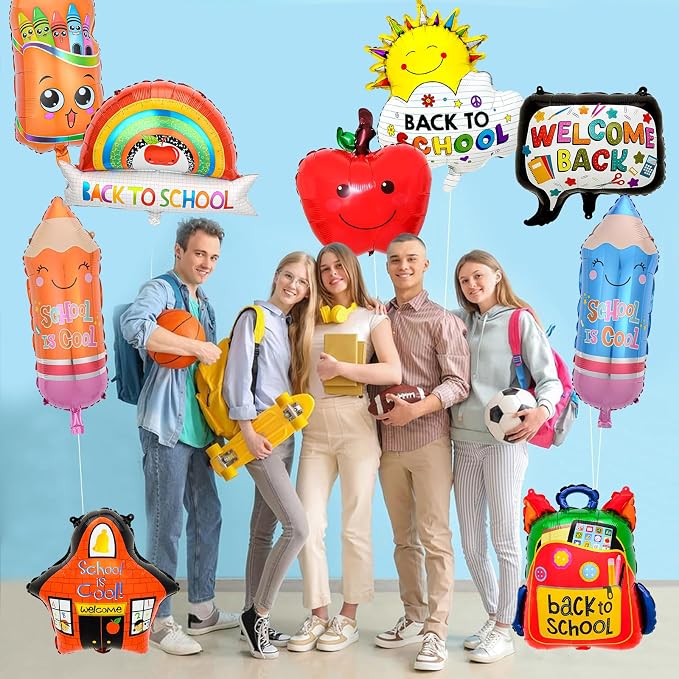 9 Pcs Back to School Balloons, Rainbow Balloon, Colorful Schoolbag Pencil Foil - Image 4