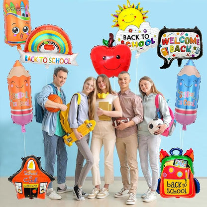 9 Pcs Back to School Balloons, Rainbow Balloon, Colorful Schoolbag Pencil Foil - Image 4