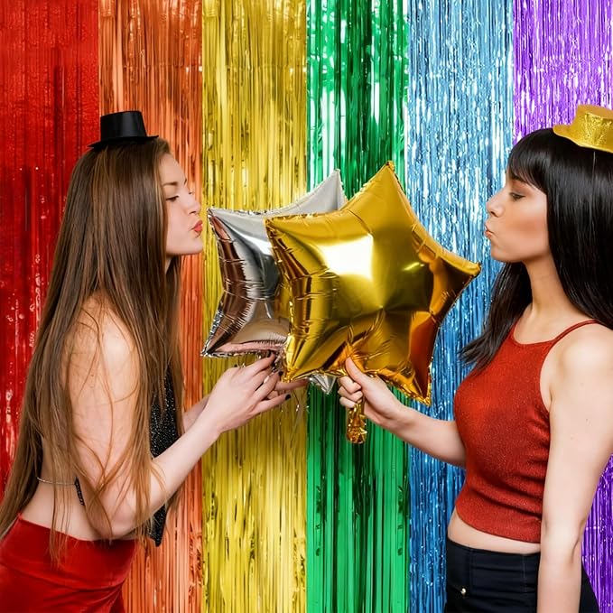 5 Pack Rainbow Backdrop Party Decorations Tinsel Curtain Party Streamer Foil - Image 2
