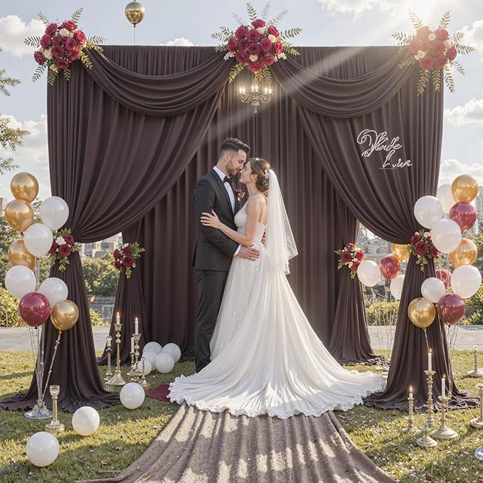 50 ft x 10 ft Wrinkle Free Brown Backdrop Curtain - Image 3