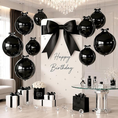 Black Round Foil Balloons with Satin Bows Ribbon - Image 5