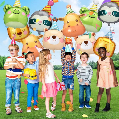 Civaner 10 Pcs Jungle Safari Animal Foil Balloons Animal Birthday Party Decor - Image 2