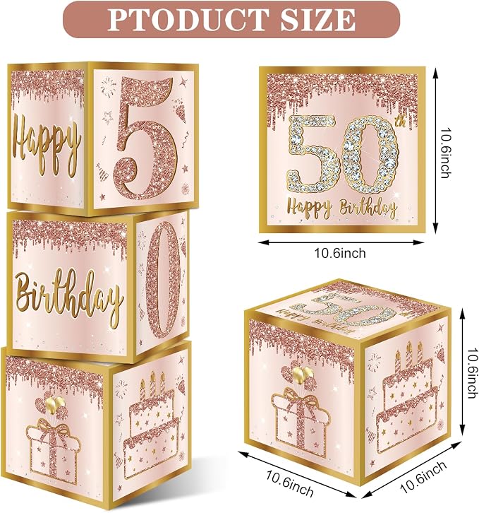 Guiruiy 3Pcs 50th Birthday Decorations Balloon Gift Boxes - Image 2