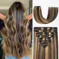 Clip in Hair Extensions Real Human Hair, 16Inch 90g, 2/6 Dark Brown to Chestnut Brown, Invisible Seamless Remy Human Hair Clip in Extensions for Women 8pcs Per Set with Double Weft