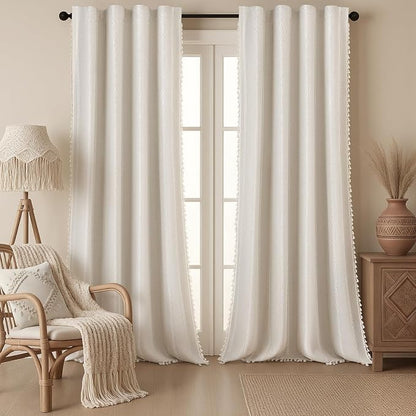 Ivory 100% Boho Blackout Curtains 96 Inch 2 Panels by Unknown