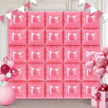 Pink Square Foil Balloons 25 Pcs Metallic Pink Balloons Wall Backdrop by Unknown