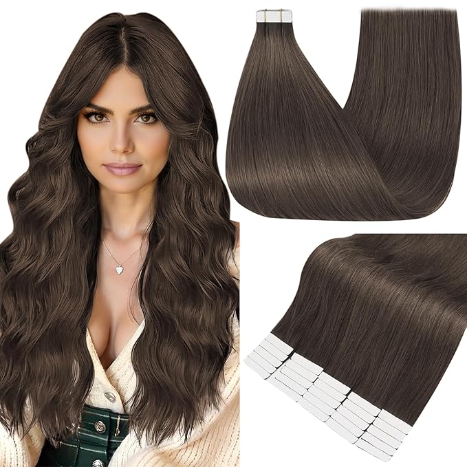 Full Shine Hair Extensions Tape in 24 Inch Color 1C Mocha Brown Tape in Extensions Real Human Hair Seamless Skin Weft 20 Pieces Natural Extensions for Women Real Hair 50 Grams Add Length