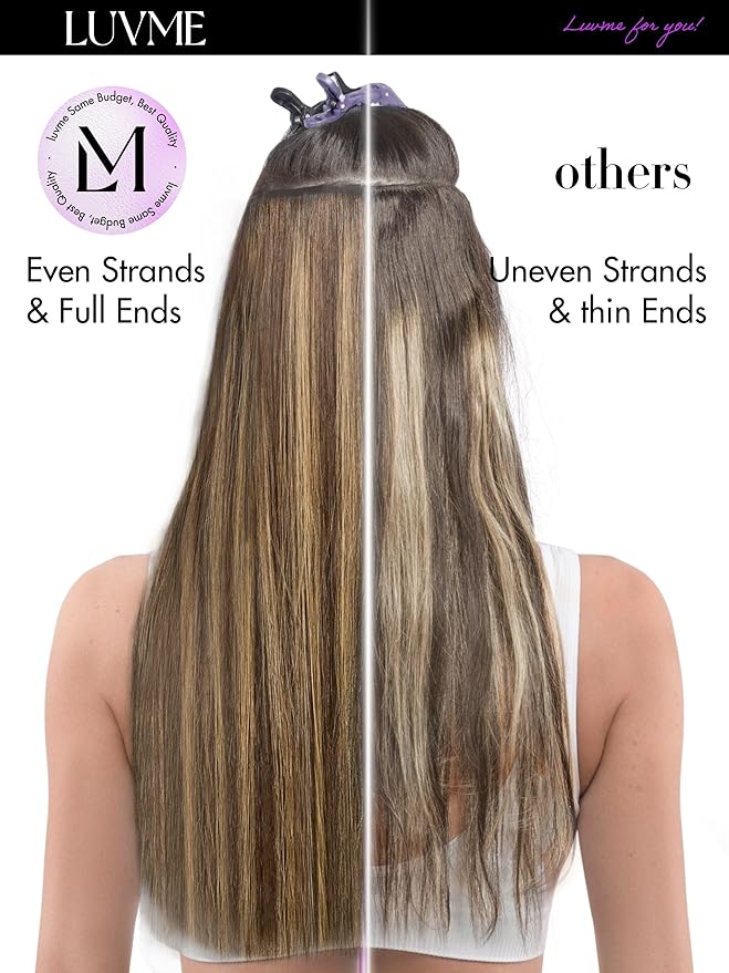 LUVME Straight Seamless 110g 7Pcs Clip in Hair Extensions Full Max with 24inch Remy Human Hair Extensions, Highlight Color 100% Real Soft Human Hair