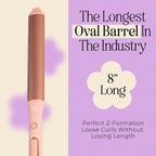 INH Oval Curling Wand for Long Hair - 8" Extra Long Barrel Curling Iron for Loose Curls & Hollywood Waves, XL Oval Wand Deluxe, No Clamp Curling Iron 1 1/2 Inch for Blowout Volume, Dual Voltage Curler