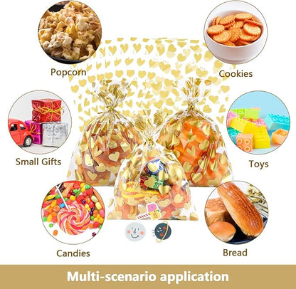 COQOFA 50 Pcs 9X12 IN Gold Heart Cello Cellophane Treat Bags - Image 7
