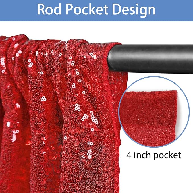 Hahuho Red Sequin Backdrop Curtain, Party Decoration（1 Panels, 4FT x 8FT - Image 2