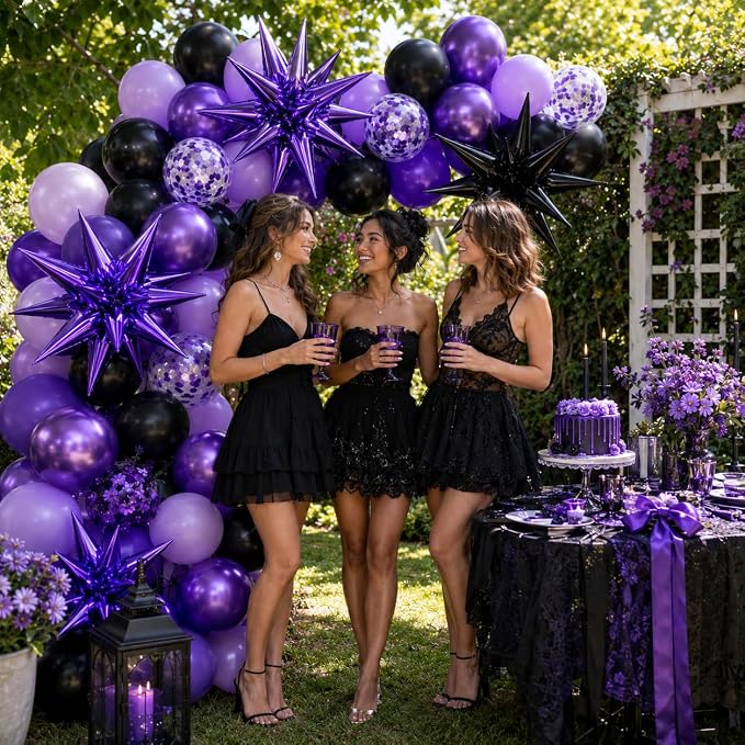 Purple and Black Balloons, 12 Inch Metallic Purple Dark Light Purple Black - Image 8