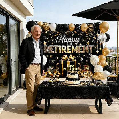 72x43 Inch Retirement Party Decorations Happy Retirement Backdrop | Large Black - Image 5
